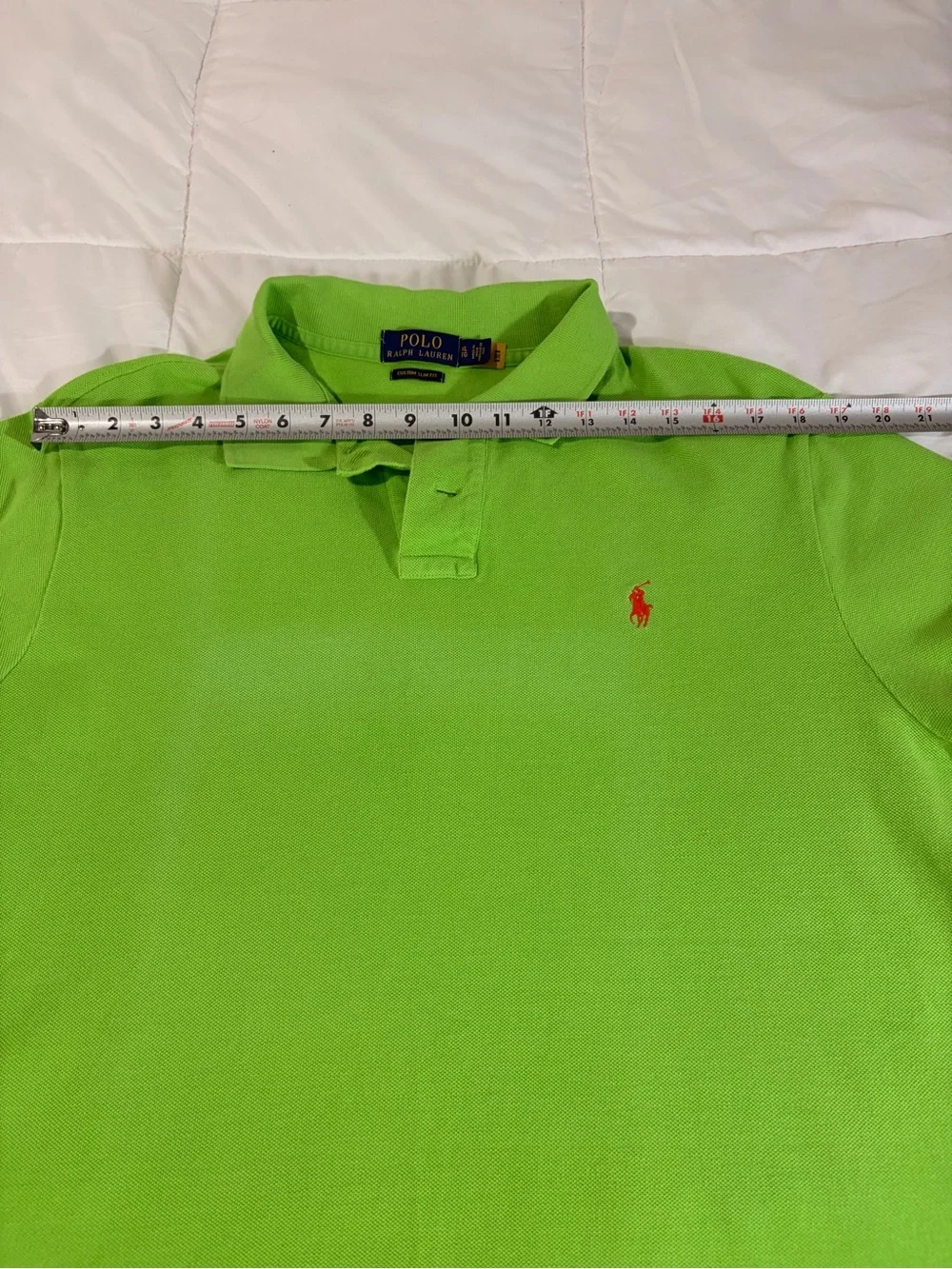 Mens Polo Ralph Lauren Lime Green Piqué Polo Shirt Orange Pony Logo Short Sleeve